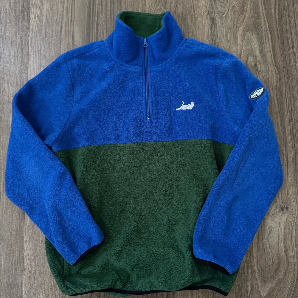 Ripndip Blue and Dark Green Half-Zip Fleece Pullover